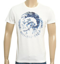 Diesel White T-Shirt with Blue Printed Design
