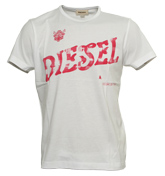 Diesel White T-Shirt with Red Printed Logo