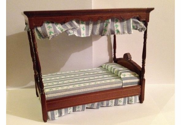 DIJON Dolls House Single Four Poster Bed in Walnut Finish 1:12 Scale