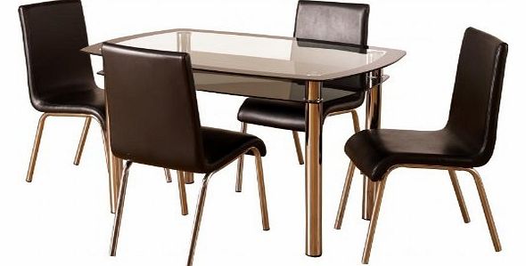 Harlequin Dining Table with Glass Top + 4 Chairs - PU Leather - Black