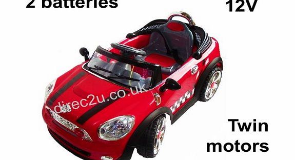 direc2u Kids mini cooper S electric ride on car, twin motor, 2 batteries, remote RC2 (Red)