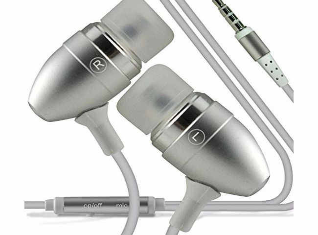 Direct-2-Your-Door - Apple iPad Air 2 Premium Quality in Ear Buds Stereo Hands Free Headphones Headset with Built in Microphone Mic amp; On-Off Button - Silver
