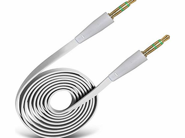 Direct-2-Your-Door - Apple Iphone 6 High Quality 3.5mm Jack To Jack Flat Cable AUX Auxiliary Audio Cable Lead - White