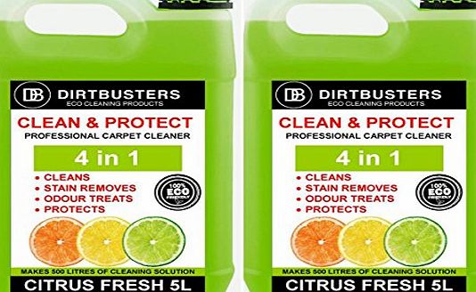 NEW Clean & Protect Concentrate 2 X 5 Litres Professional Carpet & Upholstery extraction shampoo solution cleaner With Citrus Fresh Odour Neutraliser And Built In Stain Protection.