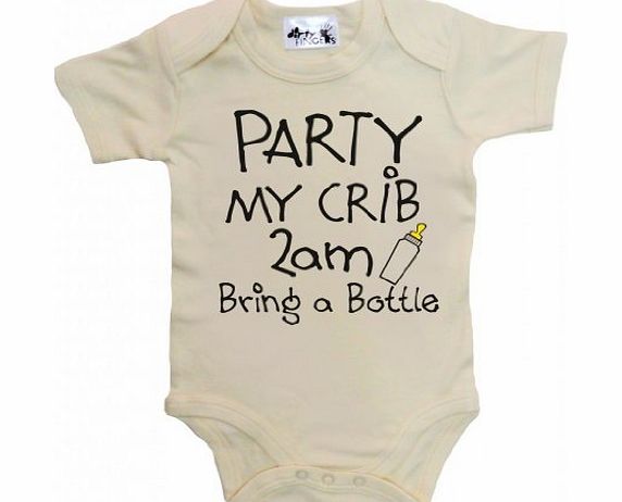 Dirty Fingers PARTY my crib 2am, Bring a Bottle, Baby Boy, Short Sleeve Bodysuit, 0-3m, Natural