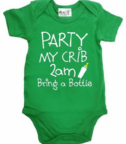 PARTY my crib 2am, Bring a Bottle, Baby Boy, Short Sleeve Bodysuit, 3-6m, Green