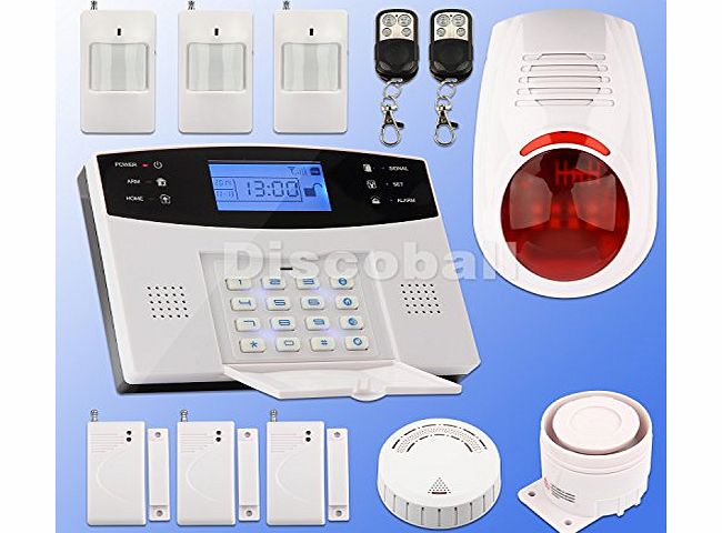  IMPROVED LCD Security Alarm Wireless Mobile Call GSM System House Office Burglar Intruder Alarm Fire Alarm + PIR Motion Detector + Smoke Detector + Door Window Gap Detector + Remote Control