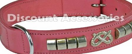 STAFFORDSHIRE BULL TERRIER PINK LEATHER DOG COLLAR CHROME (20`` (50cm))