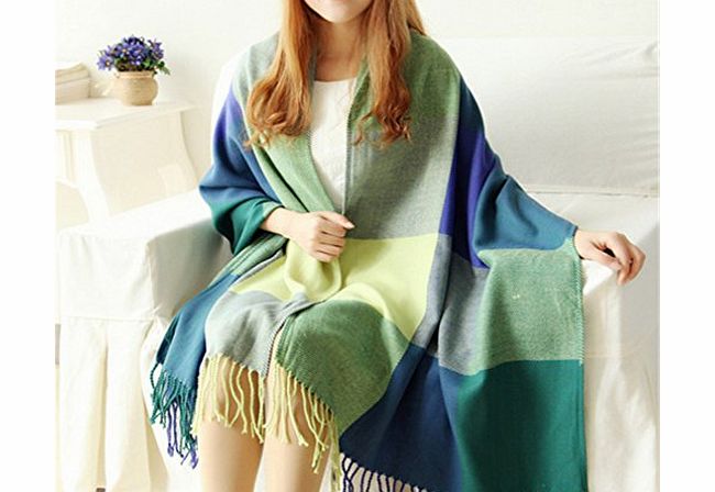 Discountfan Winter Long Soft Warm Tartan Check Scarves Wraps for women Wool Spinning Tassel Shawl Long Stole