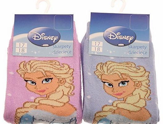 2 PAIRS Disney FROZEN Girls Ankle Socks Anna & Elsa Age 2-8 Years (17-18cm (Age 4-5), Elsa Lilac & Blue)