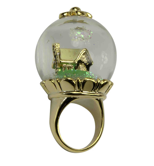Disney Couture 14k Gold Plated Snow White Snow Globe Ring from