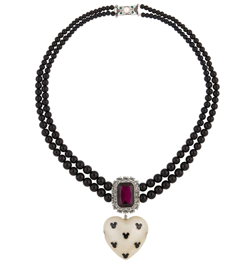 Disney Couture Black Pearl and Platinum Plated Gem and Heart