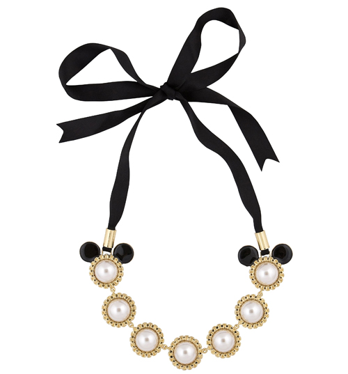 Disney Couture Gold Plated and Black Ribbon Ivory Pearl Minnie
