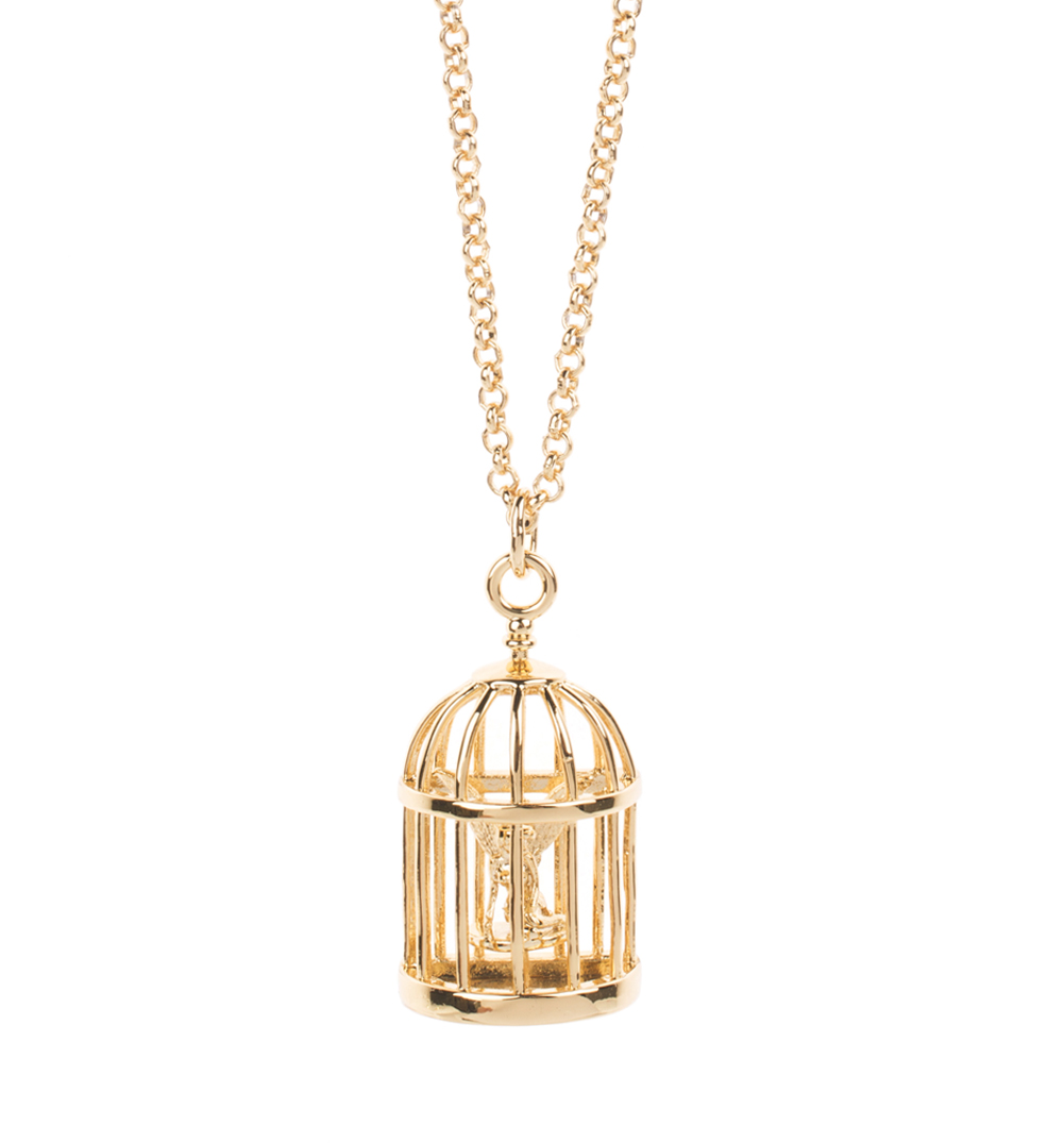 Gold Plated Birdcage Tinker Bell Necklace from
