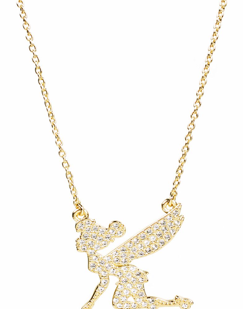 Disney Couture Gold Plated Flying Crystal Tinker Bell Necklace