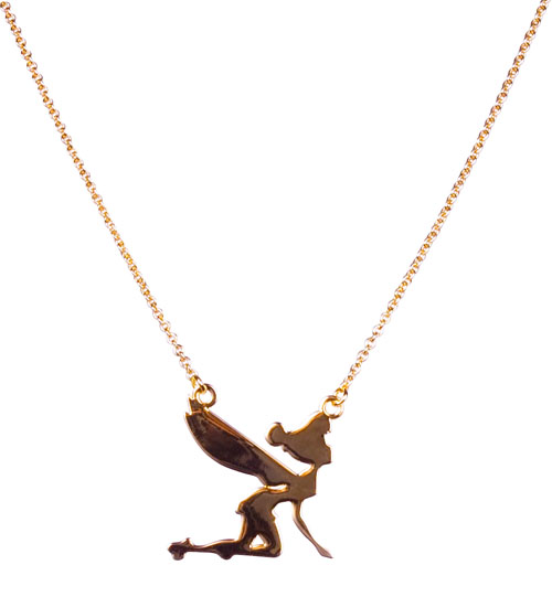 Disney Couture Gold Plated Flying Tinker Bell Necklace from
