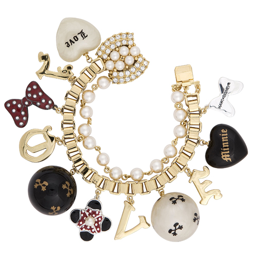 Disney Couture Gold Plated Minnie Mouse Mawi Charm Bracelet