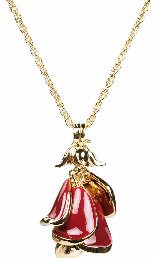 Disney Couture Gold Plated Red Enamel Rose Beauty And The Beast