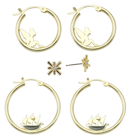 Disney Couture Gold Plated Set Of Three Tinkerbell Earrings