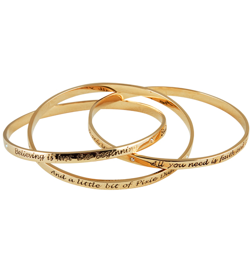 Disney Couture Gold Plated Tinkerbell Three Piece Bangle Set