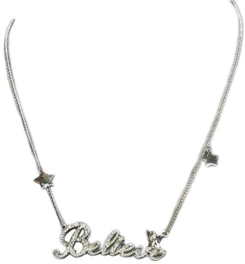 Pave Crystal Believe Tinkerbell Necklace from