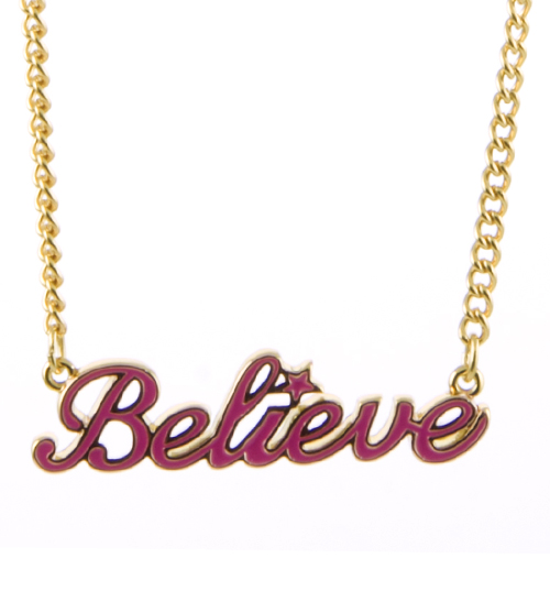 Disney Couture Pink and Gold Plated Tinkerbell Believe Necklace