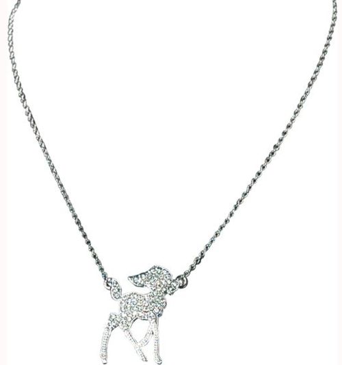 Disney Couture Silver Plated Pave Crystal Bambi Necklace from