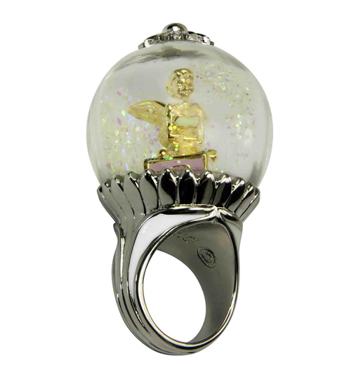 Disney Couture Silver Plated Tinkerbell Snow Globe Ring from