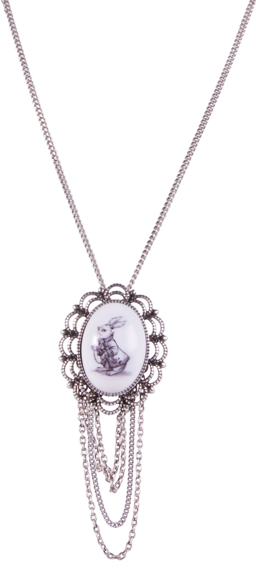 Disney Couture Silver Plated White Rabbit Cameo Necklace from