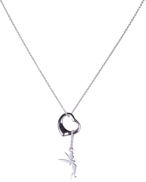 Disney Couture Sterling Silver Tinkerbell and Heart Necklace