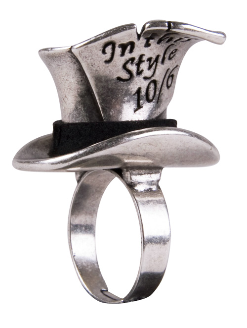 Disney Couture Tom Binns Silver Plated Mad Hatter Top Hat Ring