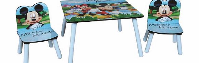 Disney  MICKEY MOUSE WOODEN CHILDRENS TABLE TWO CHAIRS SET KIDS BEDROOM PLAYROOM FURNITURE