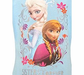 Disney Girls Disney Frozen Elsa And Anna Sisters Forever Character Print Short Sleeve T-Shirt Light Blue 5/6 Yr