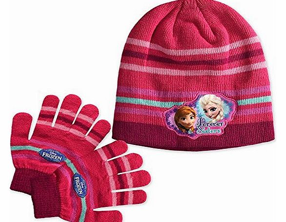Girls Disney Frozen Pink Hat And Gloves Childrens Set Kids New