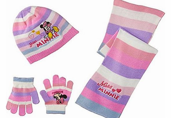 Girls Minnie Mouse Scarf, Hat and Glove Set, Pink, Size 54