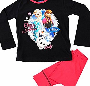 Kids Girls Official Disney Frozen Queen Elsa Anna Pyjamas Childrens 2 Piece Set Pjs Long Sleeves 100% Cotton Black/Pink Size 4-5 Years