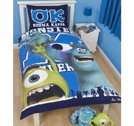 Disney Monsters University Boys Reversible Single Duvet Cover Bedding Set (Single Bed) (Blue)