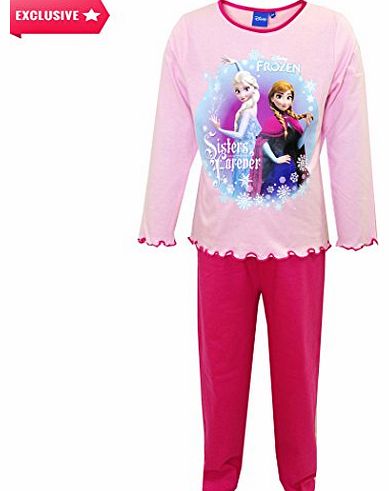 Disney Official Disney Frozen Girls Pyjama Sisters Anna Elsa Long Sleeve Sleepwear Kids Nightwear ``Sisters Forever`` (New Turquoise/Cerise) 7-8 Years