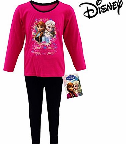 Official Disney Frozen Girls Pyjama Sisters Forever Anna Elsa Long Sleeve Pyjamas Sleepwear Kids Nightwear Cerise/Black 3-4 Years