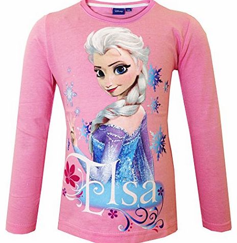 Disney Official Disney Frozen Girls Tops Sisters Anna Elsa Long Sleeve T Shirt Kids Top Grey/Pink/Purple (5-6 (up to 114cm), Design 4)