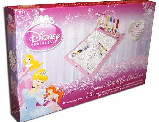 Disney Official Disney Princess Jumbo Roll & Go Colouring Art Desk with Paper, Markers & Crayons!