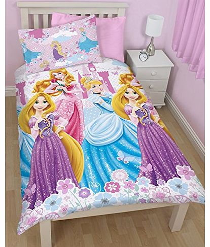 Princess Dreams Single Rotary Duvet, Matching 66`` x 54`` Drop Curtains + Free Disney Princess Build a Border Sticker Set. 100% Official Merchandise