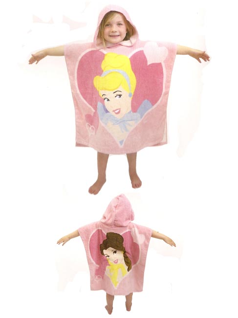 Disney Princess Hooded Towcho Poncho Towel `ove Hearts`Design