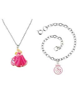 Princess Sleeping Beauty Pendant and Bracelet Set