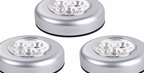 dizauL  LED Battery-Operated Stick-On Tap Light, Silver, Pack of 3