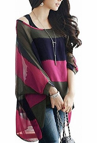 Fashion Street Dolman Style Woman Boat Neck Batwing Sleeve 2 in 1 Shirt/Tank/Tops/Vest/Tee/Blouse Rose Size S