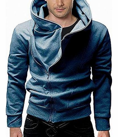 New Mens Luxuary Game Cartoon Character Cosplay Costume Slim Fit Hood Top Pullover Jacket Blue Size S