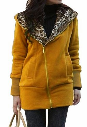 New Stylish Zip Up Designer Womens Ladies Leopard Hoodies Sweatshirt Sweater Hoodied Overjacket Coat Jumper Yellow Size L UK 12 EU 40