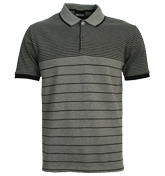DKNY Black and Grey Stripe Pique Polo Shirt