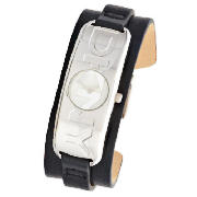 dkny ladies black half cuff watch